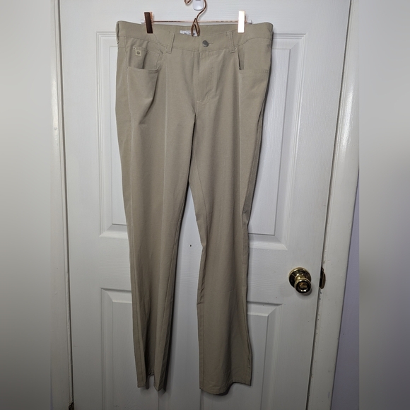 Peter Millar Mens Pants Tan Tech Golf Beige Size 34x32 Wicking Chino - Picture 1 of 7